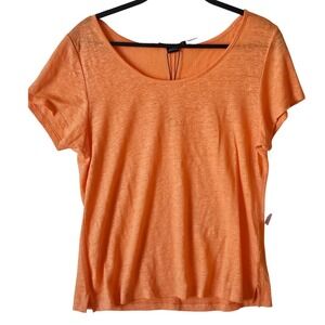 Sanctuary Linen Blend Orange Short Sleeve Scoop Neck Top Women's Size M